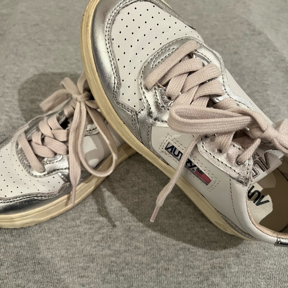 Autry White and Silver Sneakers